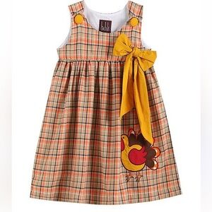 Lil Cactus Baby Girl Thanksgiving Plaid Turkey Corduroy Dress Size 4T